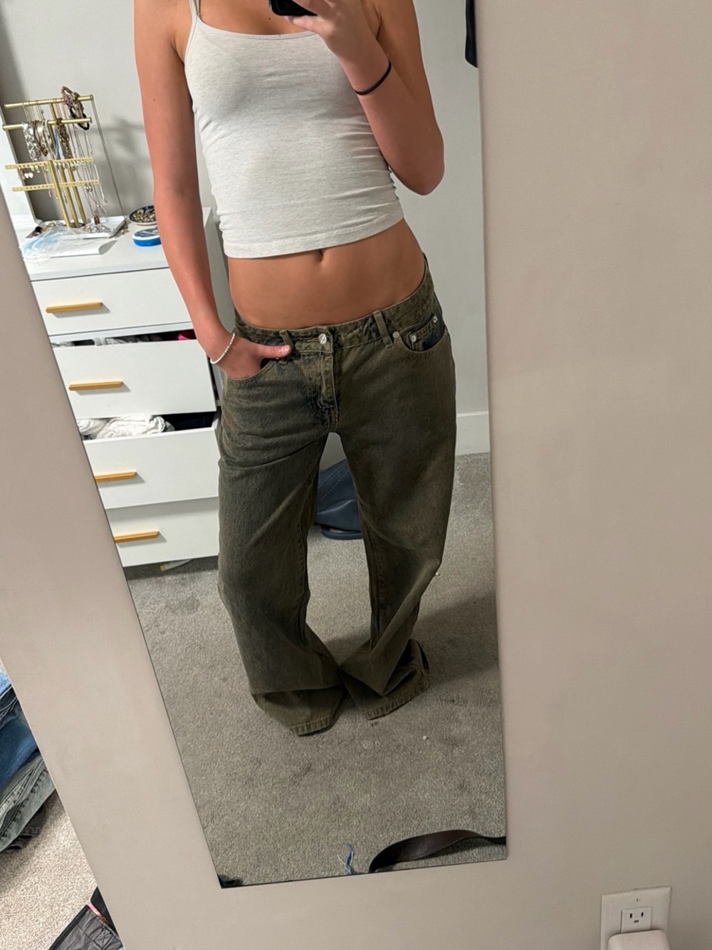 Edikted Olive Green Wide-Leg Jeans